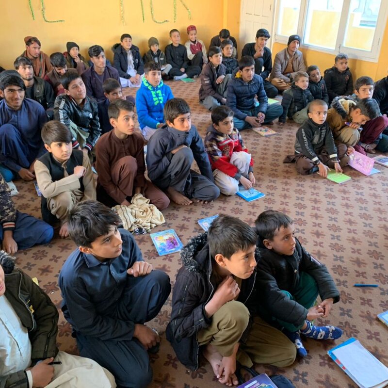 Classroom full of Afghan children during a Zhwand lesson